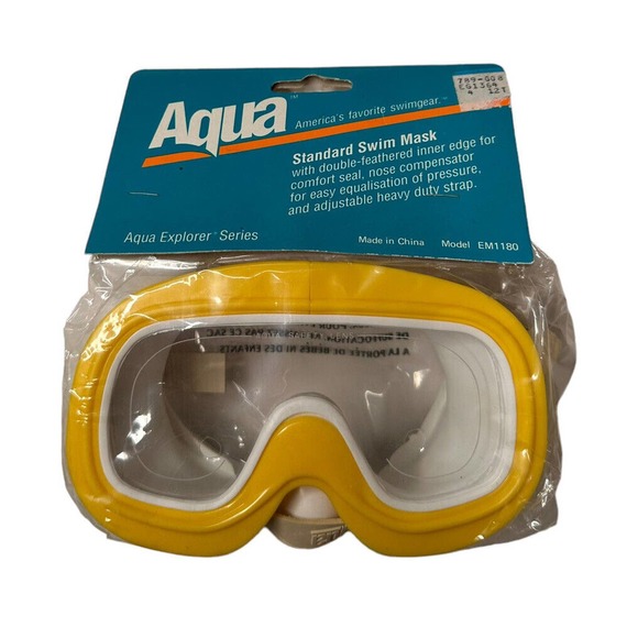 Vtg Aqua Leisure Explorer Series Standard Swim Mask Goggles 1990 Yellow EM1180 - Picture 1 of 5
